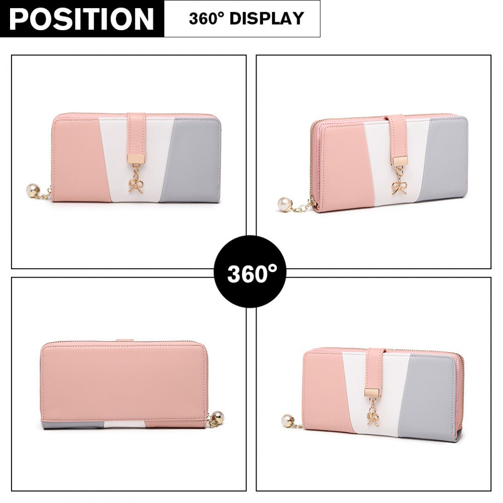 bag  LP2030 - Miss Lulu Tri Colour Women's Leather Look Purse - Grey Moda Bags Moda Bags