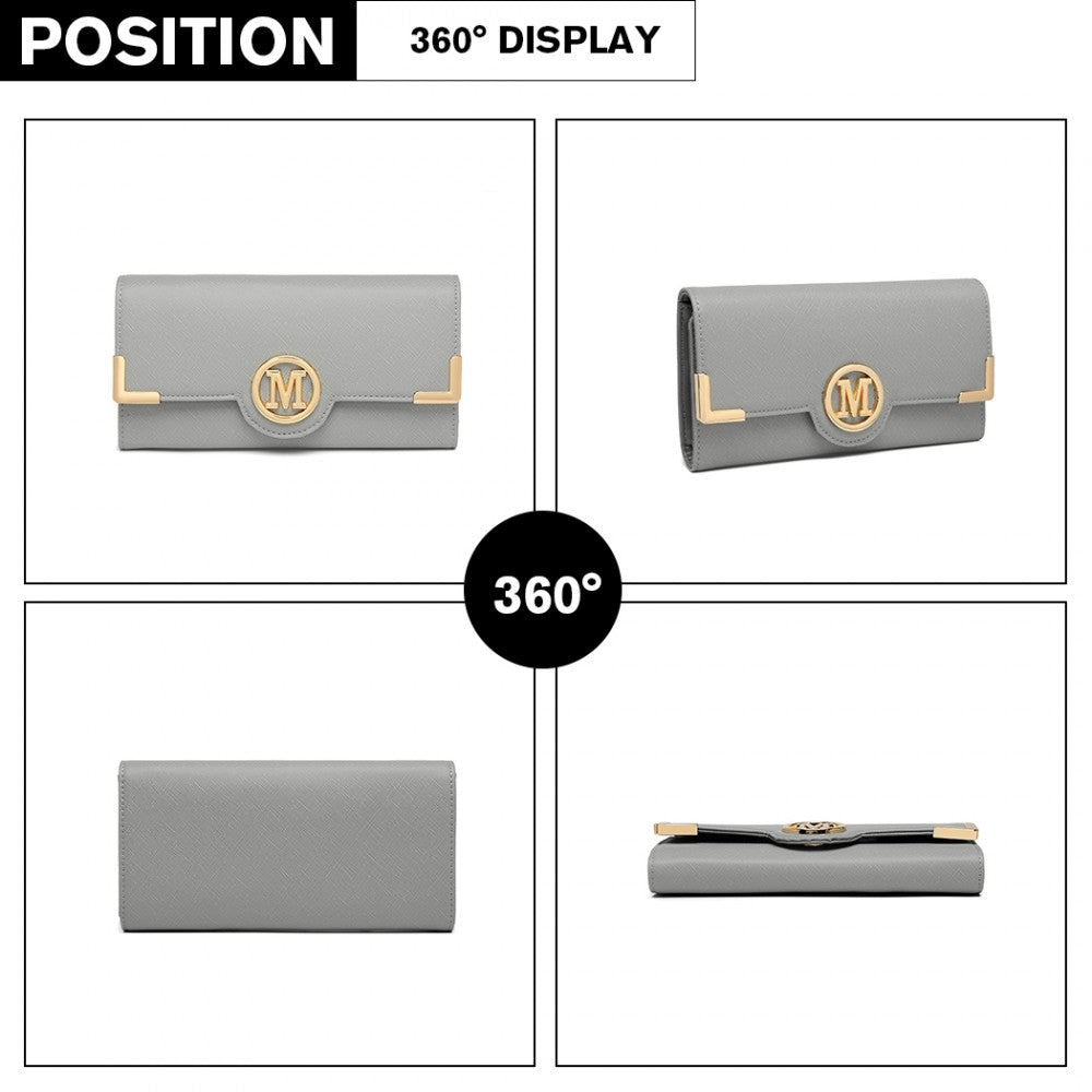 bag  LP2022 - Miss Lulu Leather Look Classic Long Purse - Grey Moda Bags Moda Bags
