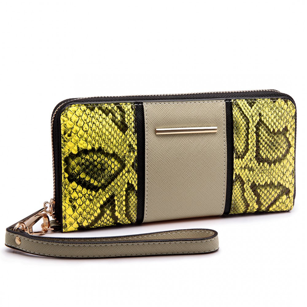 bag  Miss Lulu Snake Print Panel Long Purse Khaki Moda Bags Moda Bags