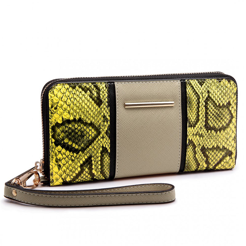 Miss Lulu Snake Print Panel Long Purse Khaki