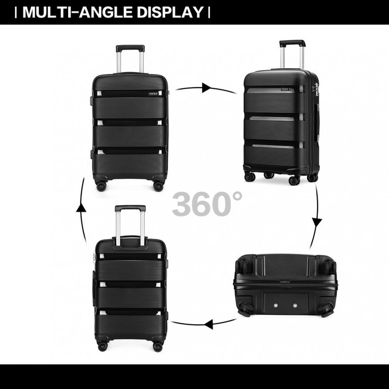 Kono 20 Inch Bright Hard Shell PP Carry-On Suitcase In Cabin Size - Black