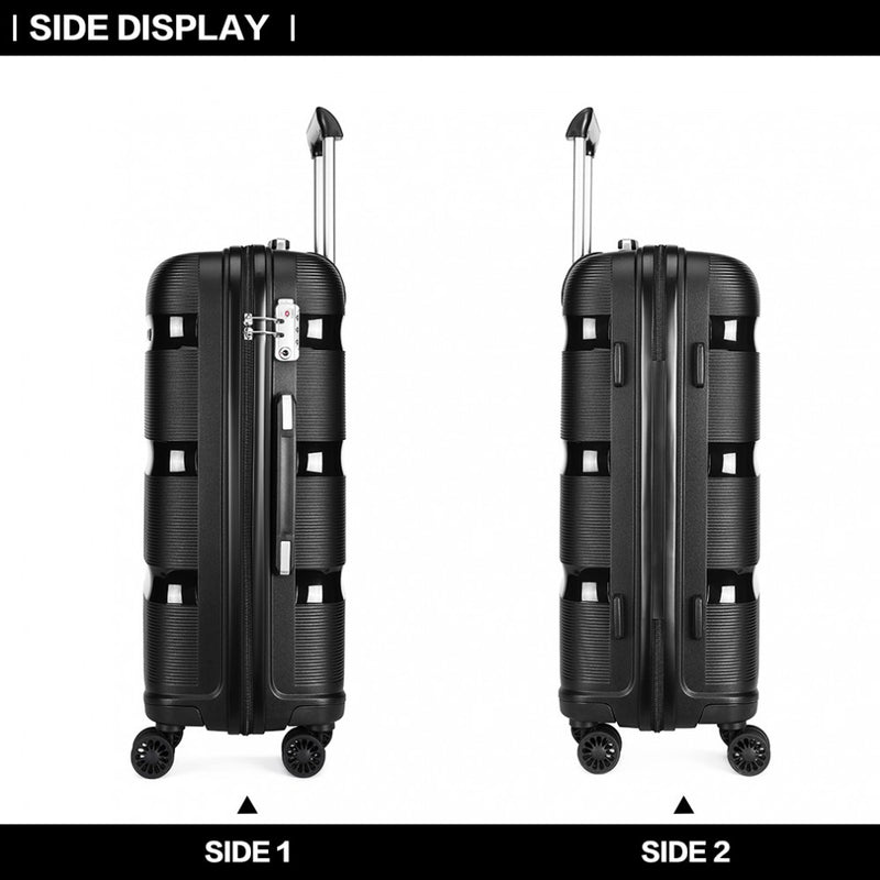 Kono 20 Inch Bright Hard Shell PP Carry-On Suitcase In Cabin Size - Black