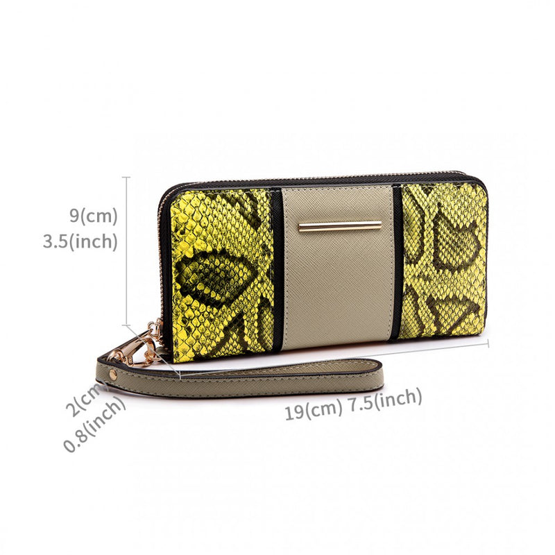 Miss Lulu Snake Print Panel Long Purse Khaki