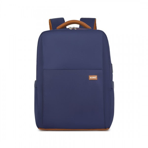 Water-Resistant Laptop Backpack with USB Set Navy Brown