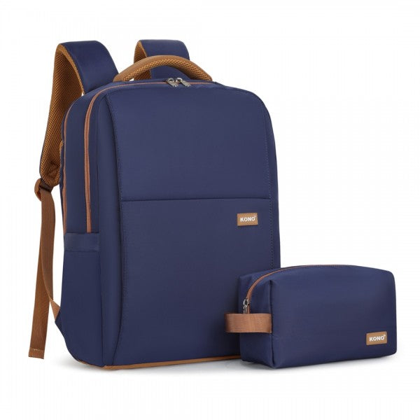 Water-Resistant Laptop Backpack with USB Set Navy Brown