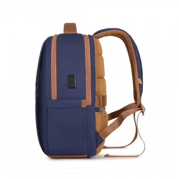 Water-Resistant Laptop Backpack with USB Set Navy Brown