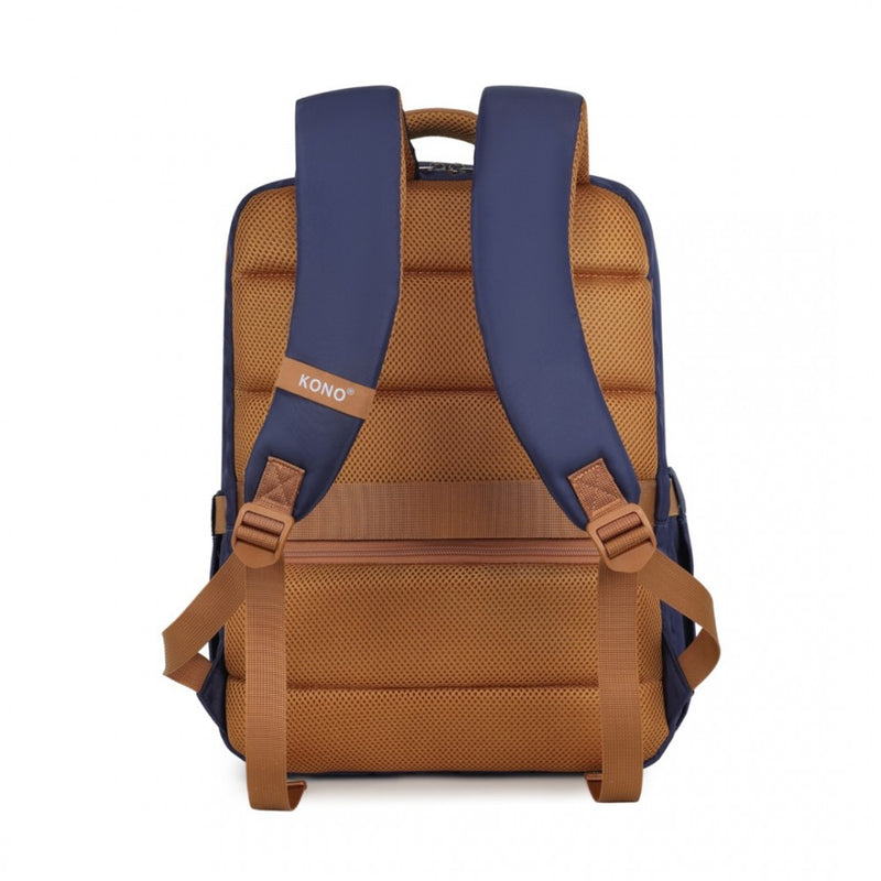 Water-Resistant Laptop Backpack with USB Set Navy Brown