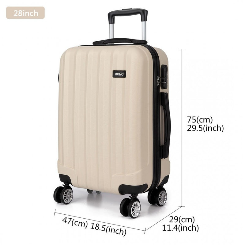 Vertical Stripe Hard Shell Suitcase 28 Inch Luggage - Beige