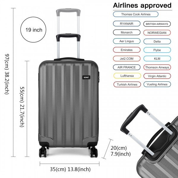 Vertical Stripe Hard Shell Suitcase 19 Inch Luggage - Grey