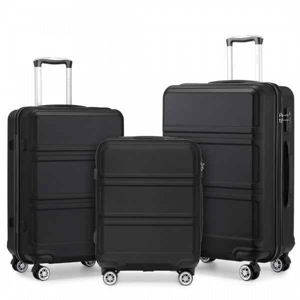 bag  K1871-1L - Kono ABS Sculpted Horizontal Design 3 Piece Suitcase Set - Black Moda Bags Moda Bags