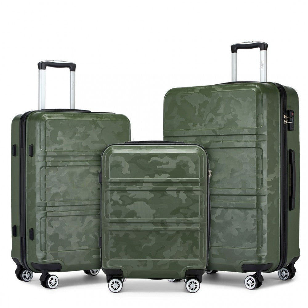 bag  K1871-1L - Kono ABS Sculpted Horizontal Design 3 Piece Suitcase Set - Black Moda Bags Moda Bags