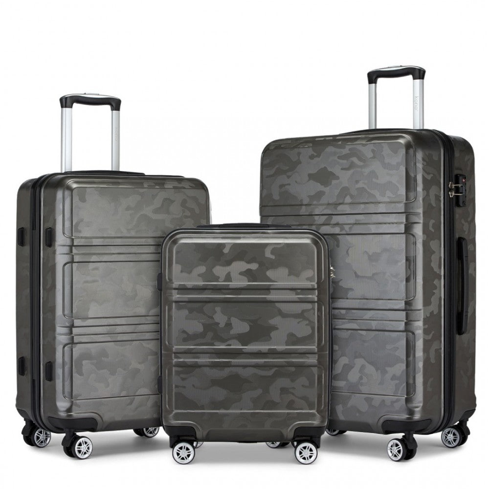 bag  K1871-1L - Kono ABS Sculpted Horizontal Design 3 Piece Suitcase Set - Black Moda Bags Moda Bags