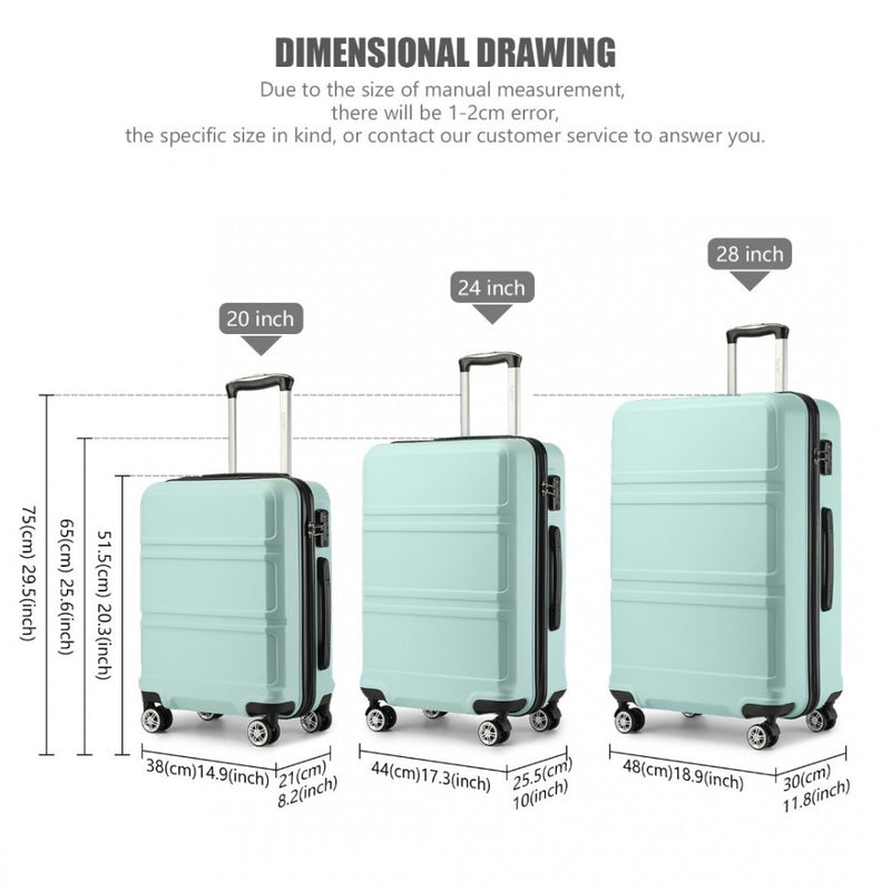 ABS Sculpted Horizontal Design 3 Piece Suitcase Set - Mint Green