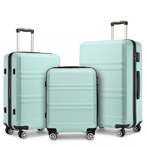 ABS Sculpted Horizontal Design 3 Piece Suitcase Set - Mint Green