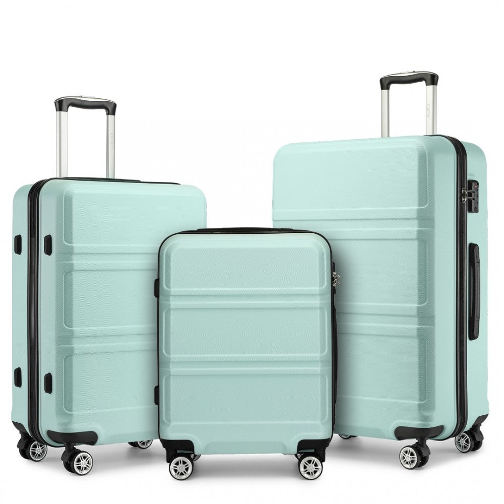 bag  K1871-1L - Kono ABS Sculpted Horizontal Design 3 Piece Suitcase Set - Black Moda Bags Moda Bags