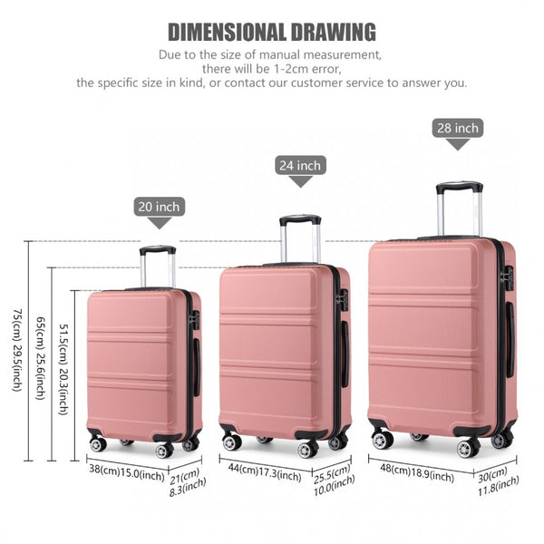 ABS Sculpted Horizontal Design 3 Piece Suitcase Set - Nude