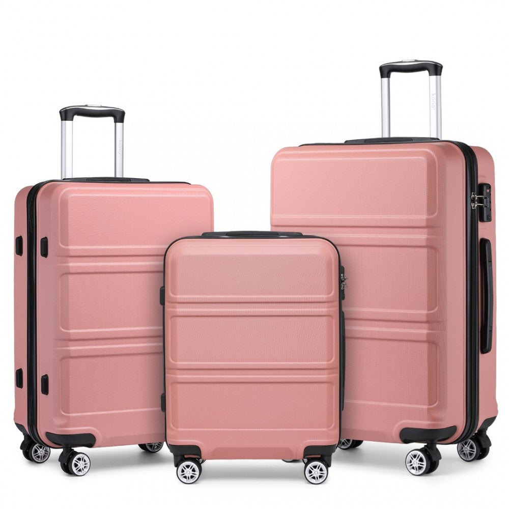 bag  K1871-1L - Kono ABS Sculpted Horizontal Design 3 Piece Suitcase Set - Black Moda Bags Moda Bags