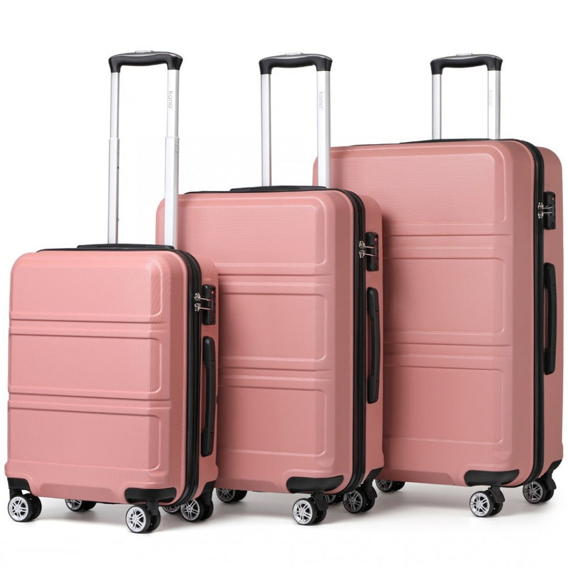 ABS Sculpted Horizontal Design 3 Piece Suitcase Set - Nude