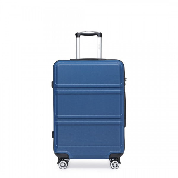 ABS Sculpted Horizontal Design 3 Piece Suitcase Set - Navy Blue