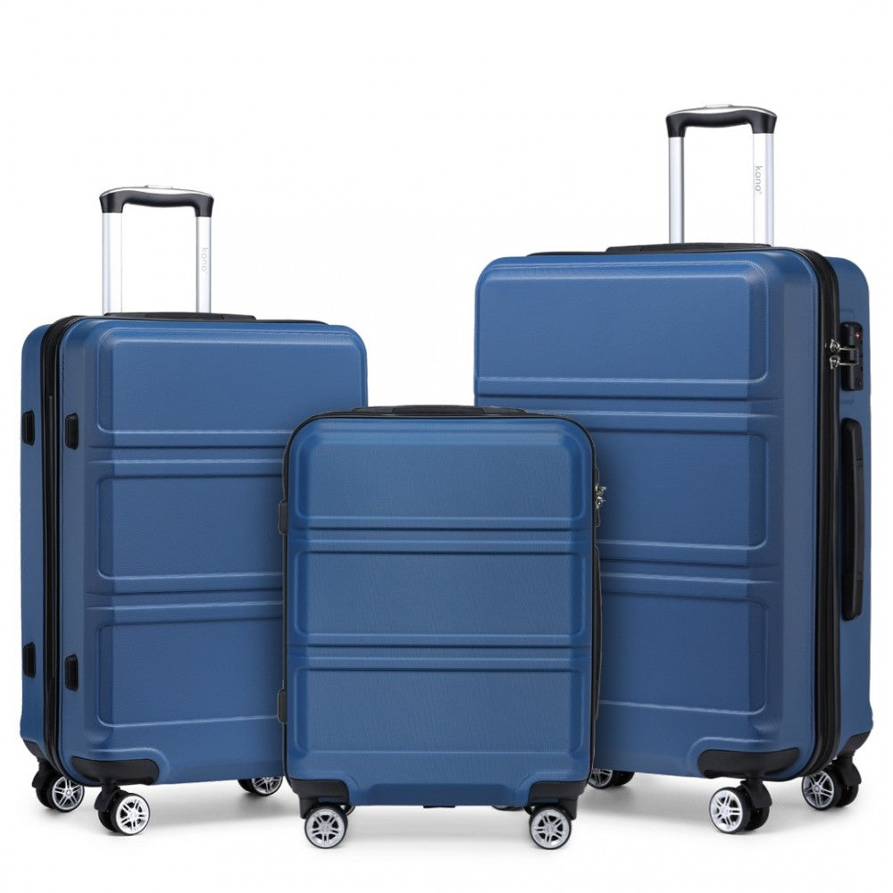 bag  K1871-1L - Kono ABS Sculpted Horizontal Design 3 Piece Suitcase Set - Black Moda Bags Moda Bags