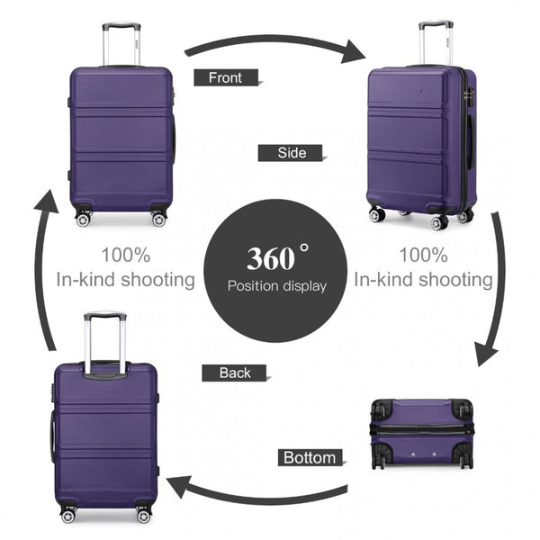 ABS Sculpted Horizontal Design 3 Piece Suitcase Set - Purple