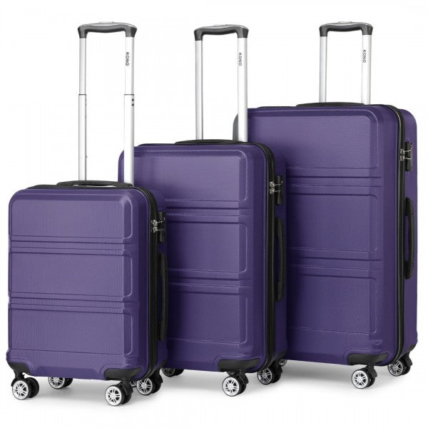 ABS Sculpted Horizontal Design 3 Piece Suitcase Set - Purple