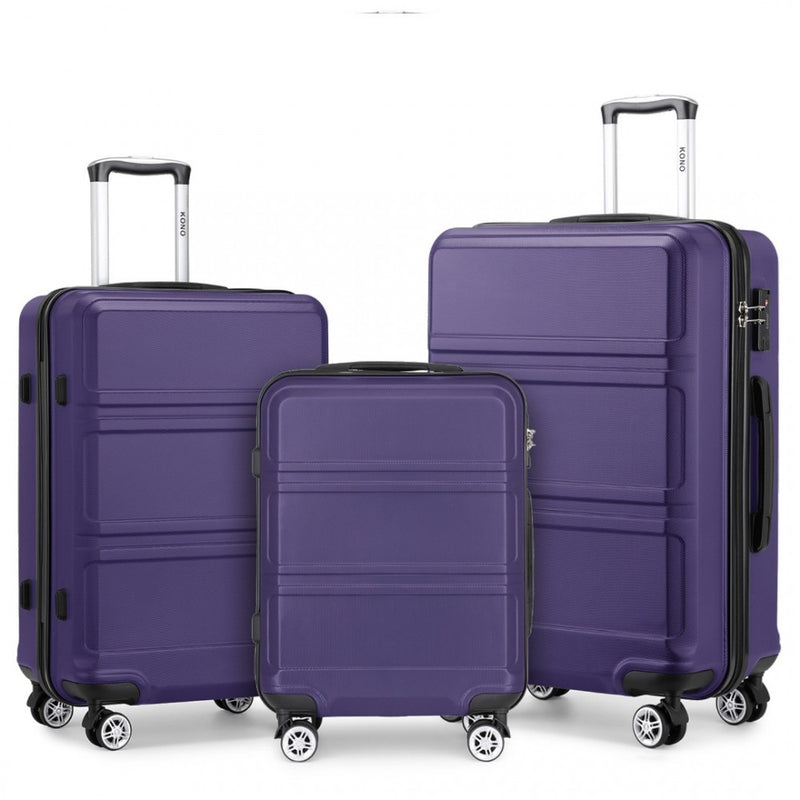 ABS Sculpted Horizontal Design 3 Piece Suitcase Set - Purple