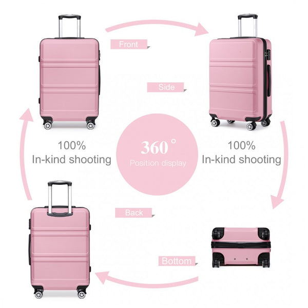 ABS Sculpted Horizontal Design 3 Piece Suitcase Set - Pink