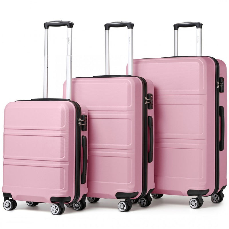 ABS Sculpted Horizontal Design 3 Piece Suitcase Set - Pink