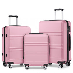 ABS Sculpted Horizontal Design 3 Piece Suitcase Set - Pink