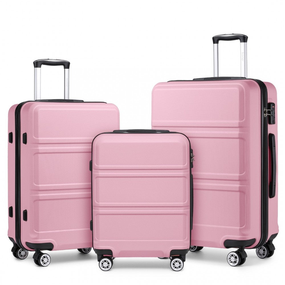 bag  K1871-1L - Kono ABS Sculpted Horizontal Design 3 Piece Suitcase Set - Black Moda Bags Moda Bags