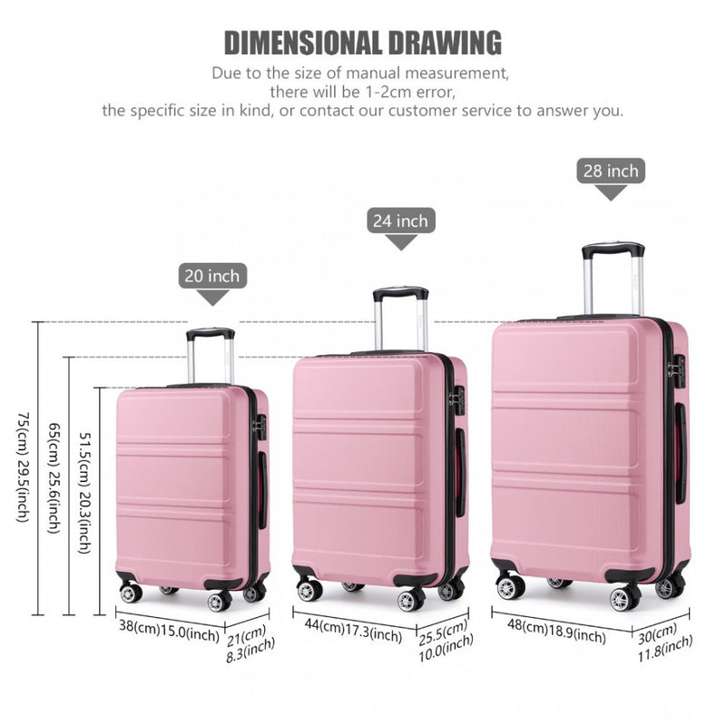 ABS Sculpted Horizontal Design 3 Piece Suitcase Set - Pink