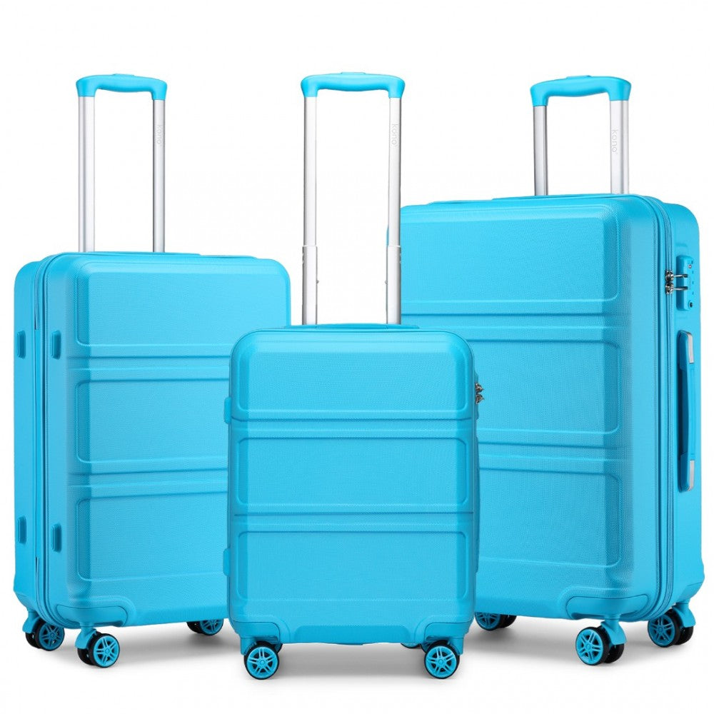 bag  K1871-1L - Kono ABS Sculpted Horizontal Design 3 Piece Suitcase Set - Black Moda Bags Moda Bags
