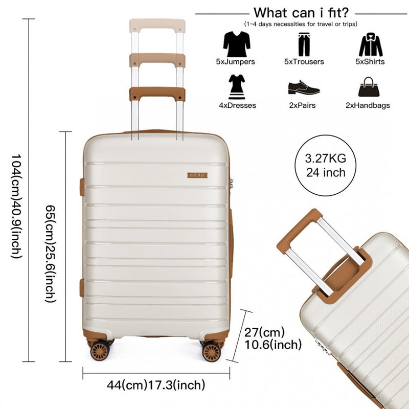 Kono 24 Inch Multi Texture Hard Shell PP Suitcase - Classic Collection - Cream