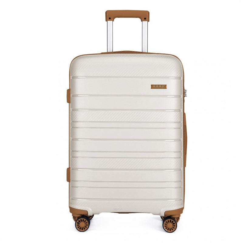 Kono 24 Inch Multi Texture Hard Shell PP Suitcase - Classic Collection - Cream