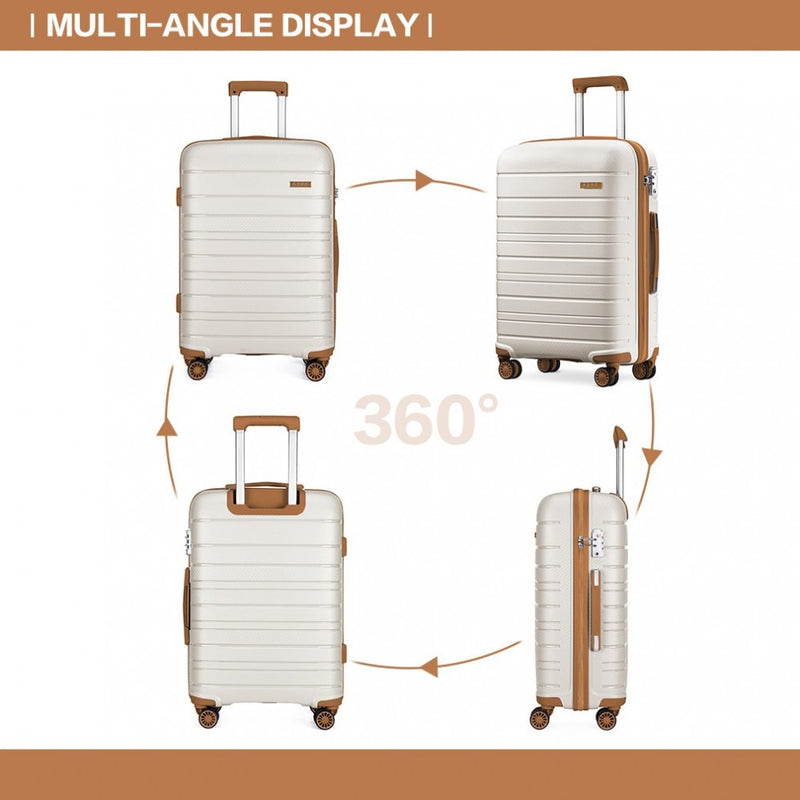 Kono 24 Inch Multi Texture Hard Shell PP Suitcase - Classic Collection - Cream