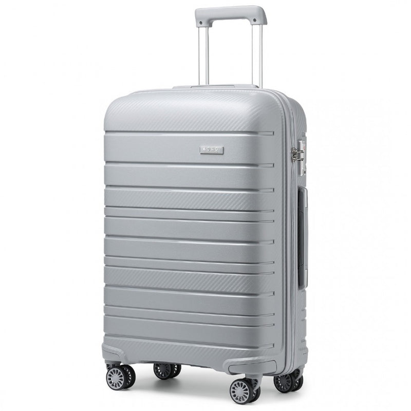 Kono 20 Inch Multi Texture Hard Shell PP Suitcase - Classic Collection - Grey