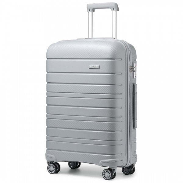 Kono 20 Inch Multi Texture Hard Shell PP Suitcase - Classic Collection - Grey