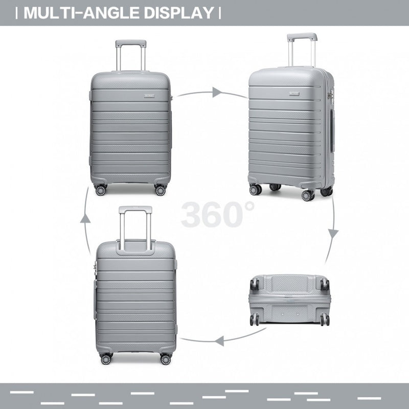 Kono 20 Inch Multi Texture Hard Shell PP Suitcase - Classic Collection - Grey