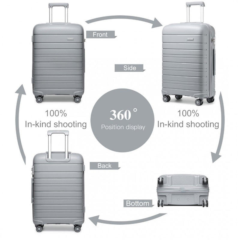 Kono Multi Texture Hard Shell PP Suitcase Grey