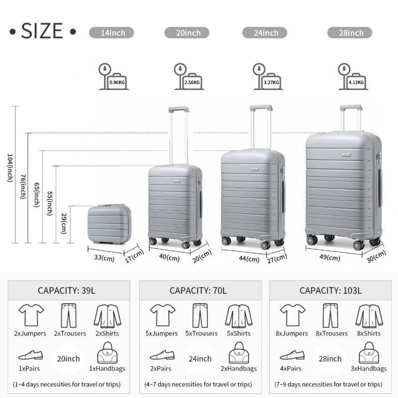 Kono Multi Texture Hard Shell PP Suitcase Grey