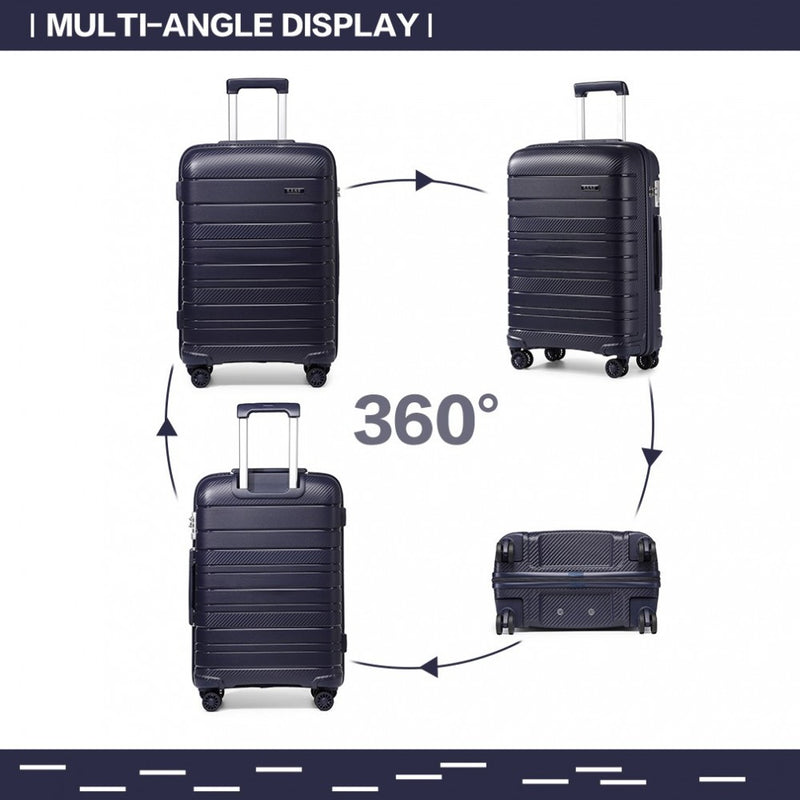 Kono Multi Texture Hard Shell PP Suitcase 3 Pieces Set - Classic Collection - Navy