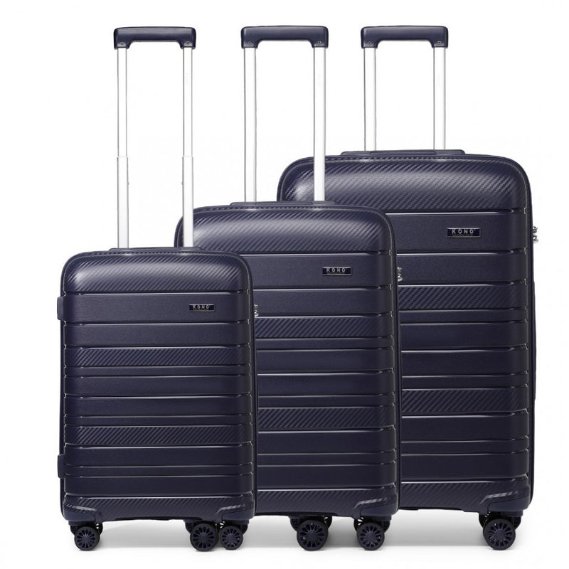 Kono Multi Texture Hard Shell PP Suitcase 3 Pieces Set - Classic Collection - Navy