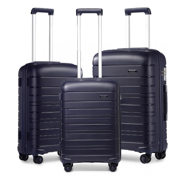 Kono Multi Texture Hard Shell PP Suitcase 3 Pieces Set - Classic Collection - Navy