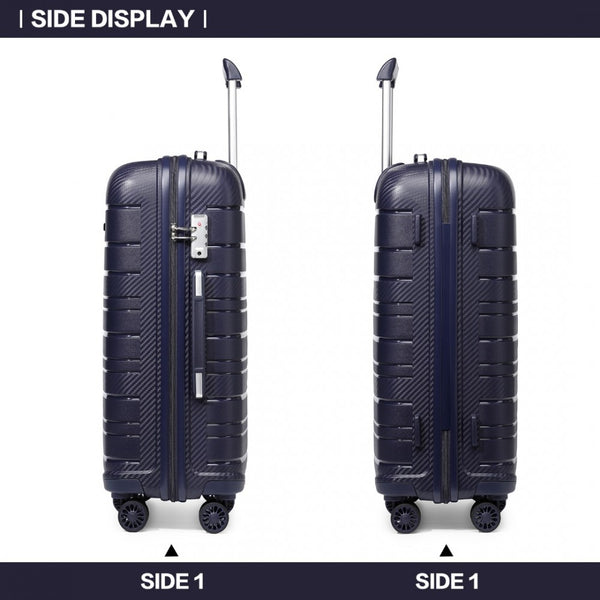 Kono Multi Texture Hard Shell PP Suitcase 3 Pieces Set - Classic Collection - Navy