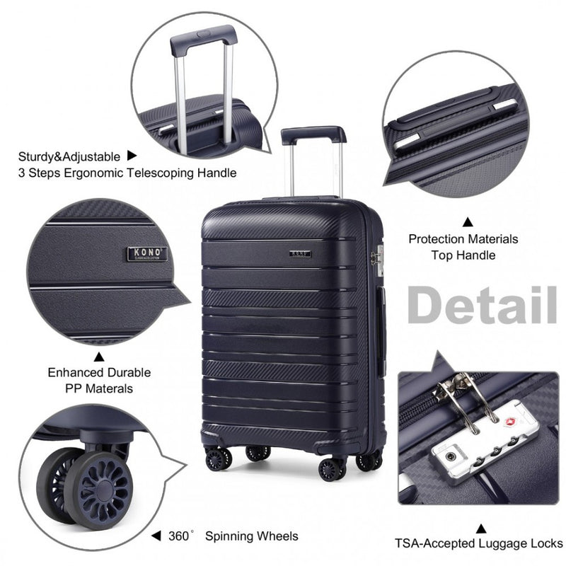 Kono Multi Texture Hard Shell PP Suitcase 3 Pieces Set - Classic Collection - Navy