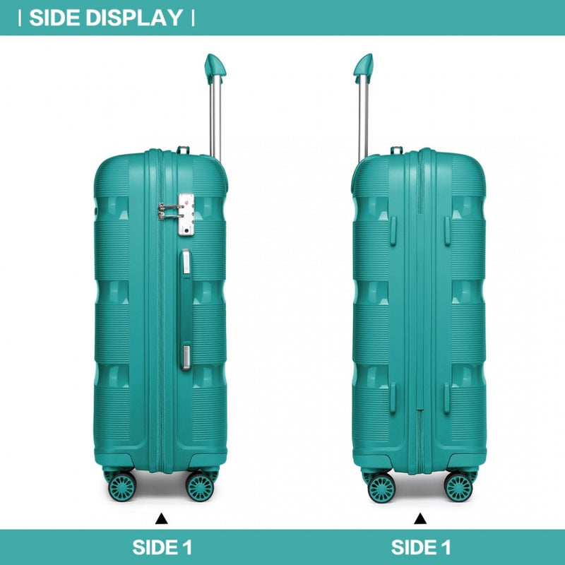 Kono 20 Inch Bright Hard Shell PP Carry-On Suitcase In Cabin Size - Blue/Green