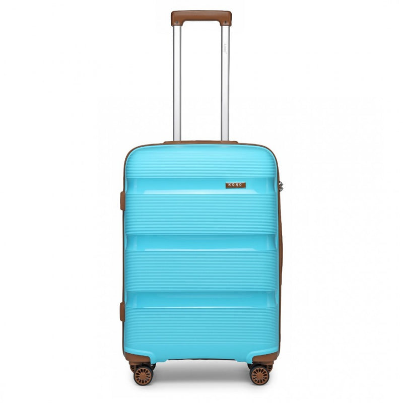 Kono 20 Inch Bright Hard Shell PP Carry-On Suitcase In Cabin Size - Blue And Brown