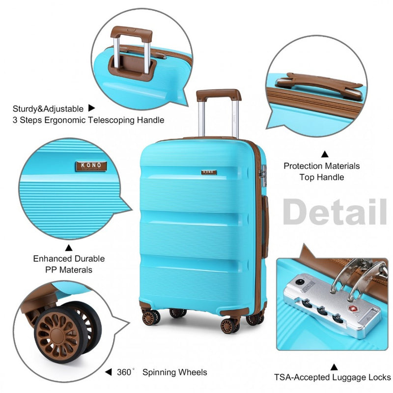 Kono 24 Inch Bright Hard Shell PP Suitcase - Classic Collection - Blue And Brown