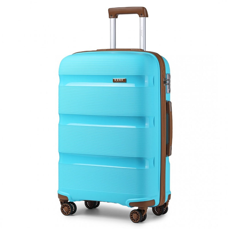 Kono 20 Inch Bright Hard Shell PP Carry-On Suitcase In Cabin Size - Blue And Brown